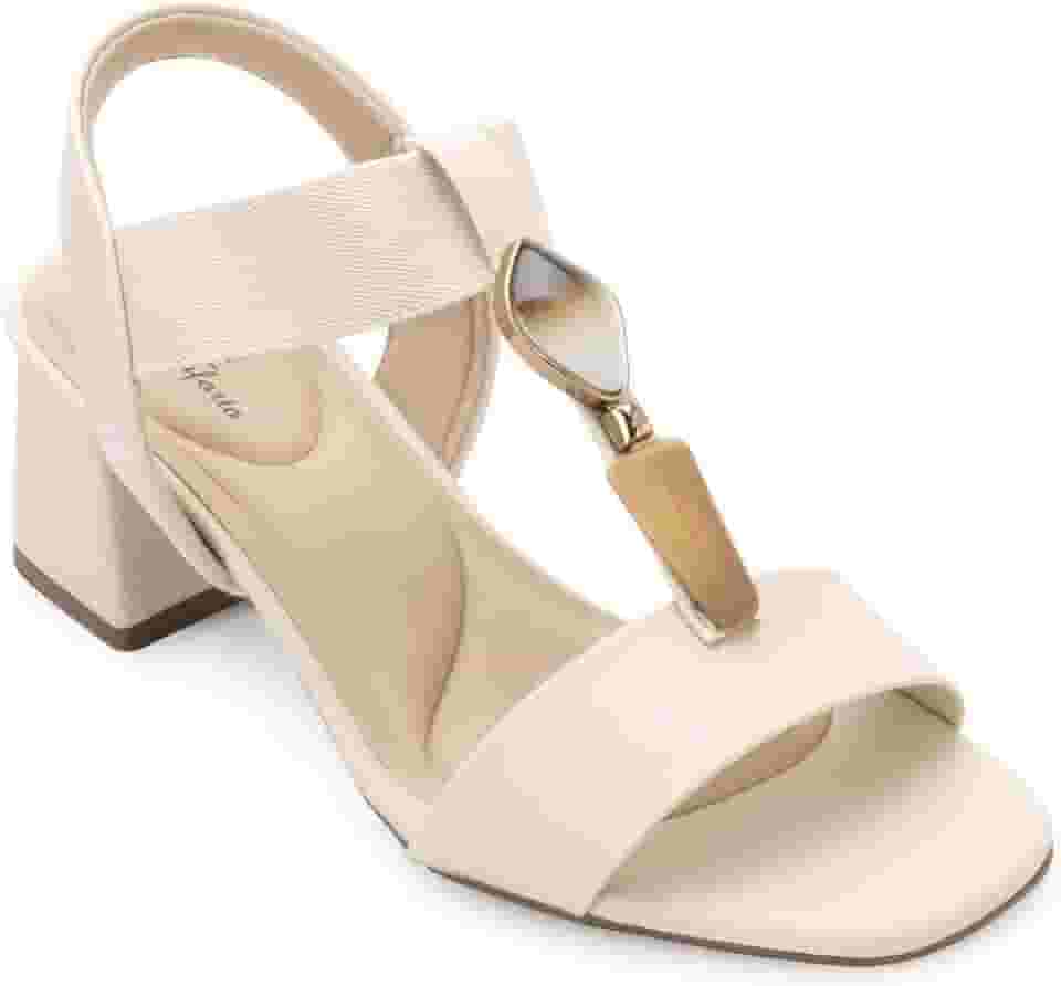 Sandália Feminina Modare Salto Grosso Pedraria Creme