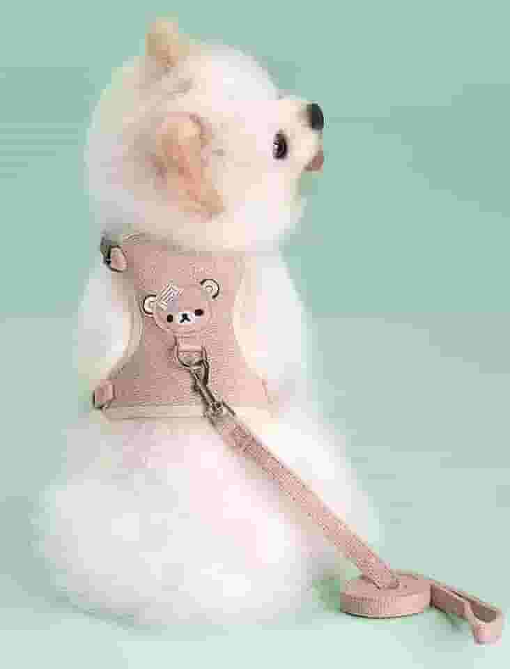 Peitoral e coleira para cães e gatos, colete macio com corda, peitoral ajustável para passear, apenas para cães pequenos e gatos, tamanho M, rosa