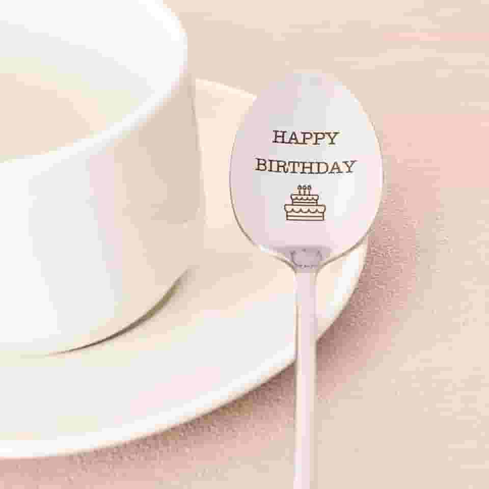 Generic Colher de presente de aniversário para mulheres e homens - 1 peça - prata - aço inoxidável - ornamentada - colheres de feliz aniversário para crianças, mãe e pai