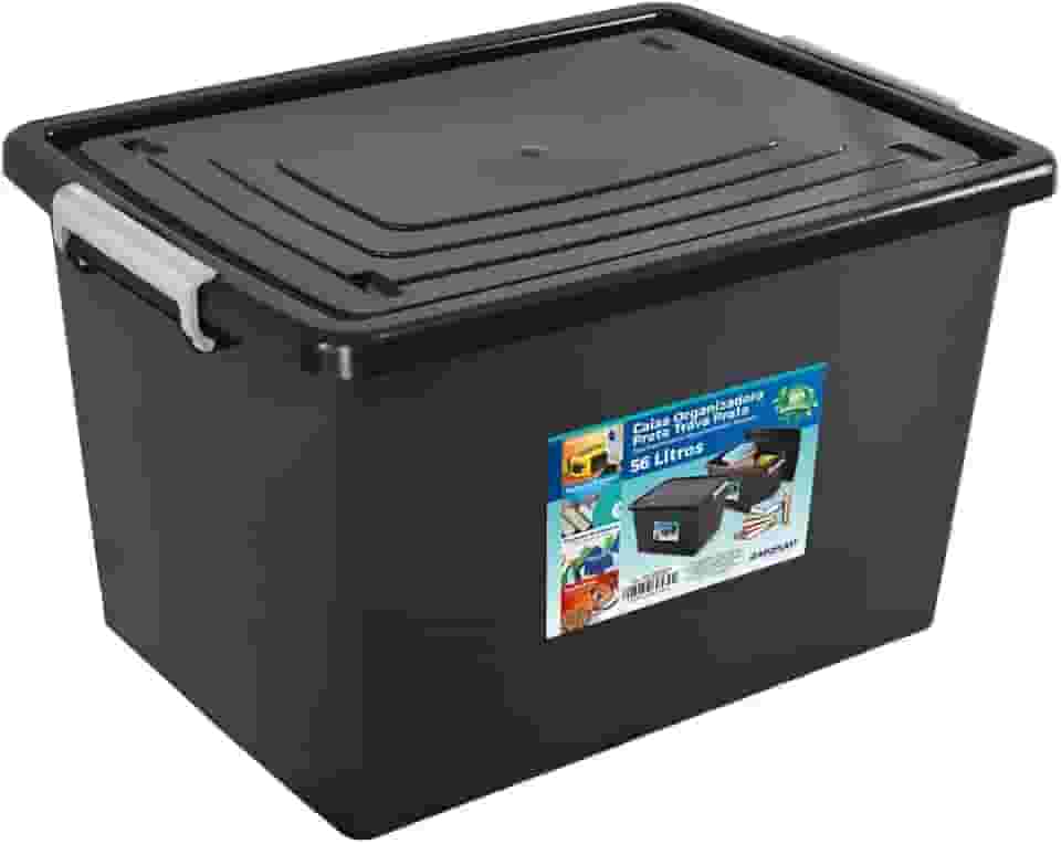 Arqplast - Organizadora 56L Com Tampa Preta Trava Prata Arqplast 25793