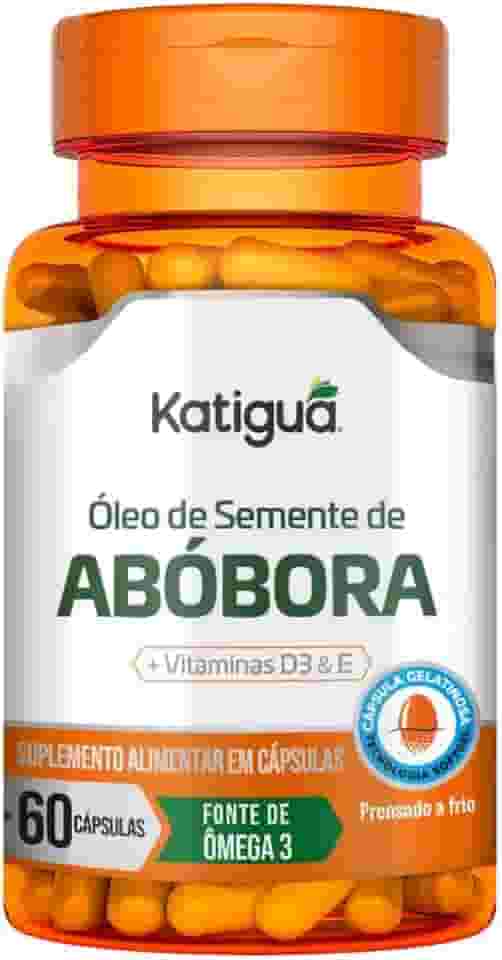 Óleo de Semente de Abóbora, Com Vitaminas E & D3, Sem sabor, Para Homens, Katiguá, 60 Cápsulas de 500mg, Prata