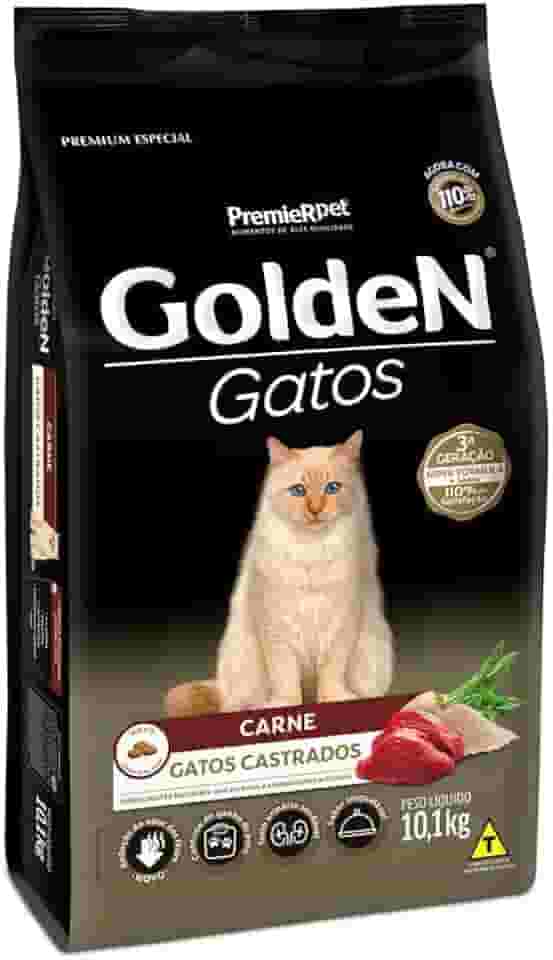 Ração Golden para Gatos Adultos Castrados - 10,1kg Premier Pet Adulto - Sabor Carne
