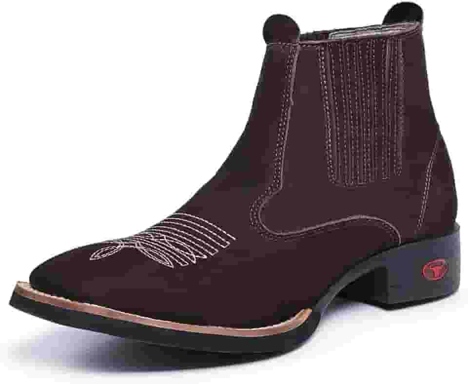 Bota Botina Masculina Country Texana Couro Cano Curto Bico Quadrado