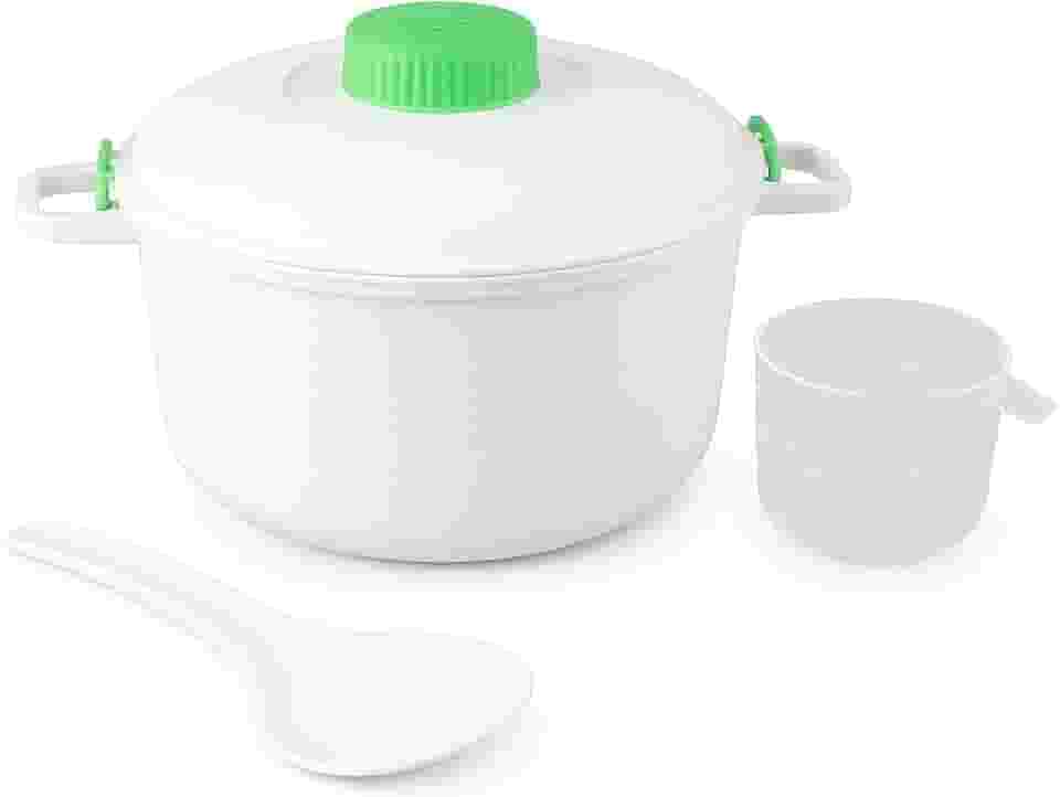 Panela de pressão para micro-ondas – Panela de arroz e vegetais sem BPA de 2,8 L – Refeições rápidas e saudáveis para carnes, peixes, aves – com colher de arroz e copo medidor – Solução rápida para