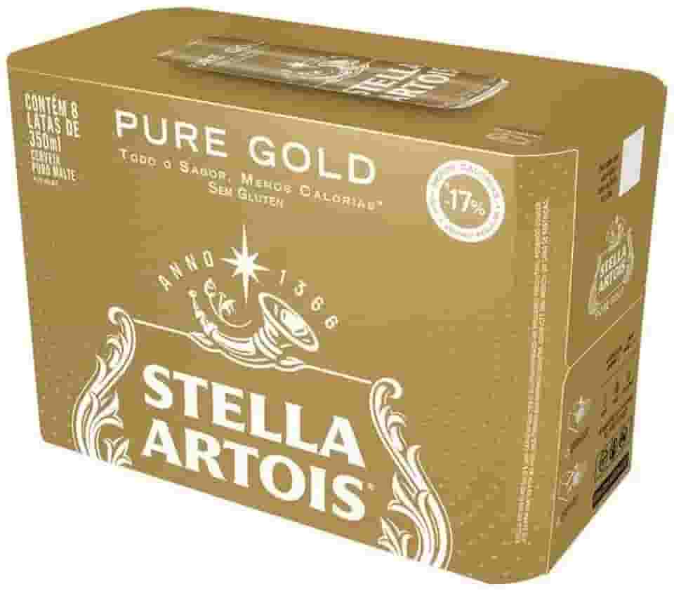 Pack Cerveja Stella Artois Pure Gold, Lata, 350ml, Caixa 8 unidades