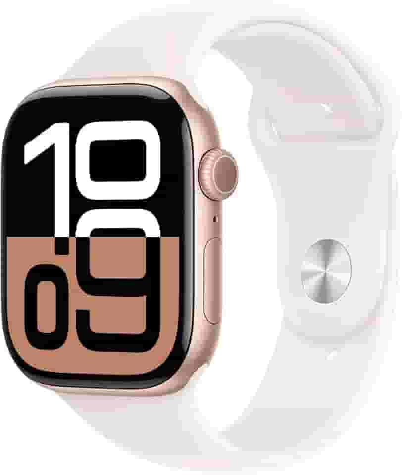 Apple Watch Series 10 GPS • Caixa ouro rosa de alumínio – 46 mm • Pulseira esportiva blush-clara – M/G