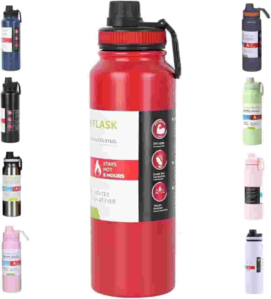 Garrafa de Água Térmica Inox 800ml Esportiva com Alça Parede Dupla Isolada a Vácuo Antivazamento Garrafinha Academia Fitness Corrida Esportes Escritório – Premium (Vermelha)