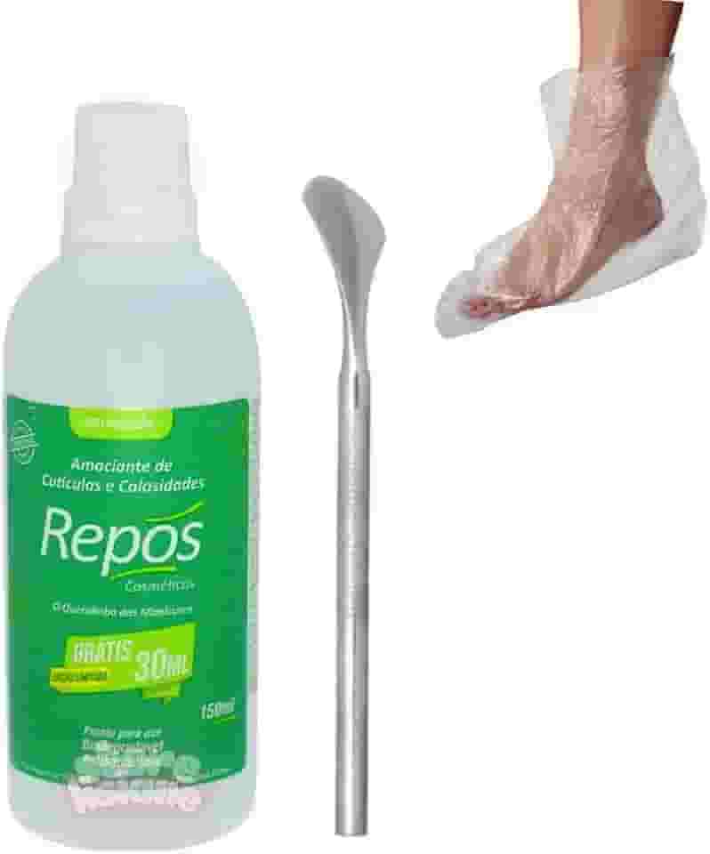 Kit Amaciante Repos Removedor de Calosidades Amolecedor de Cutículas Mais Espátula Bisturi 222 e Botinhas Descartáveis