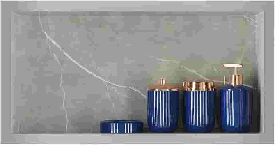 Nicho Em Porcelanato P/Banheiro Cinza Marmorizado 61x31x11 Cm