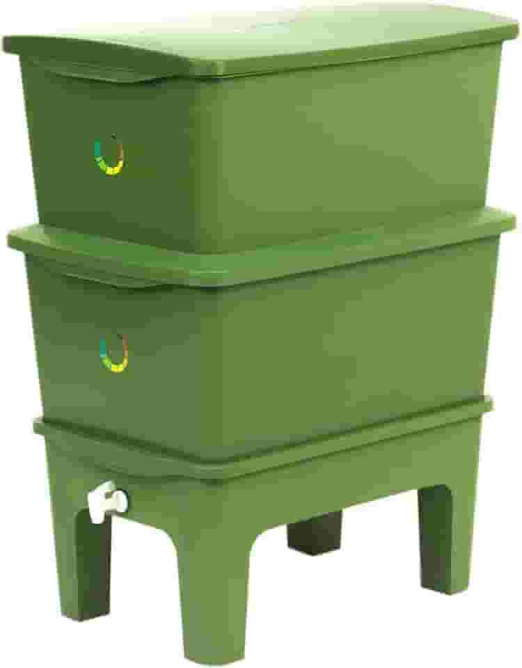 Composteira Doméstica, 90L, 2 Andares, 36 x 43 x 62 cm (Verde)