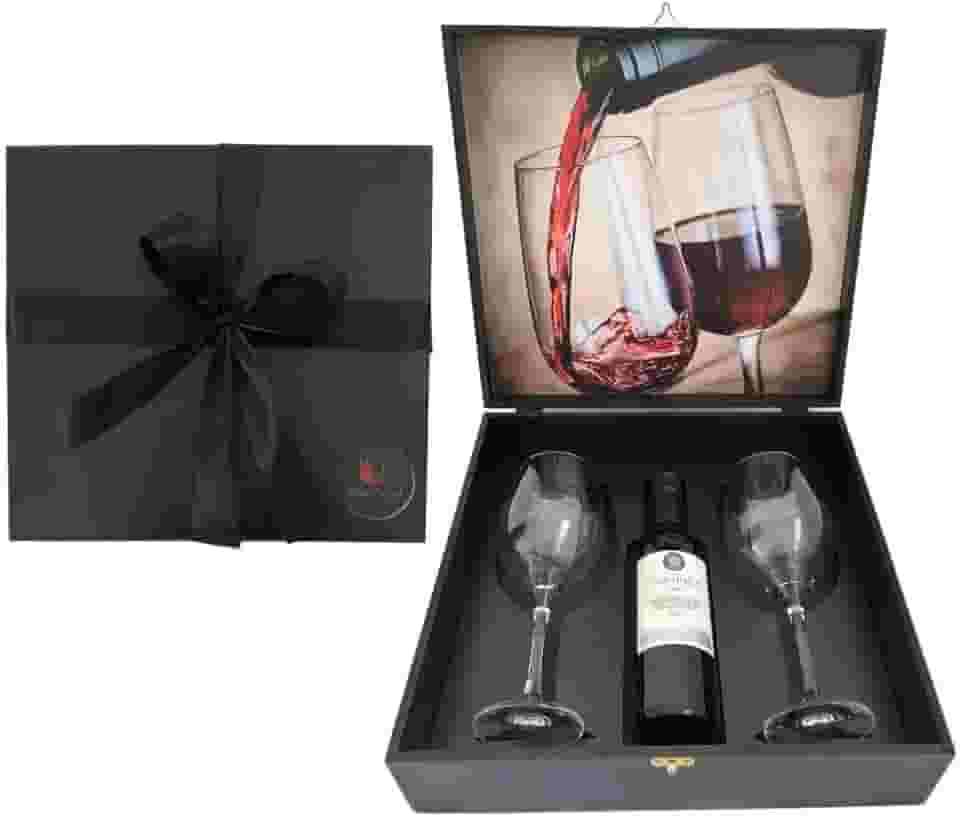 Box Premium Vinho Tinto 375ml Presente Wine 02 Taças Vidro