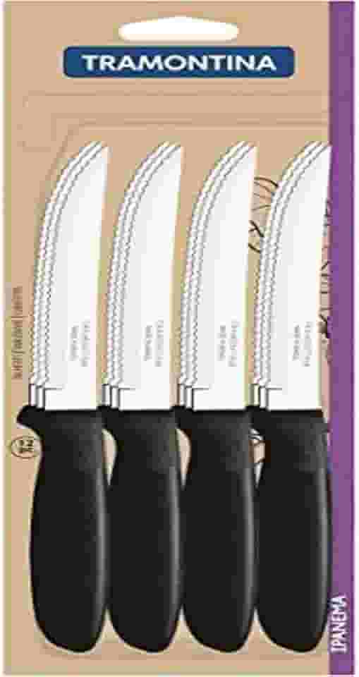 Conjunto De Facas Para Churrasco Tramontina Leme Com Lâminas Em Aço Inox E Cabos De Polipropileno Preto 12 Peças