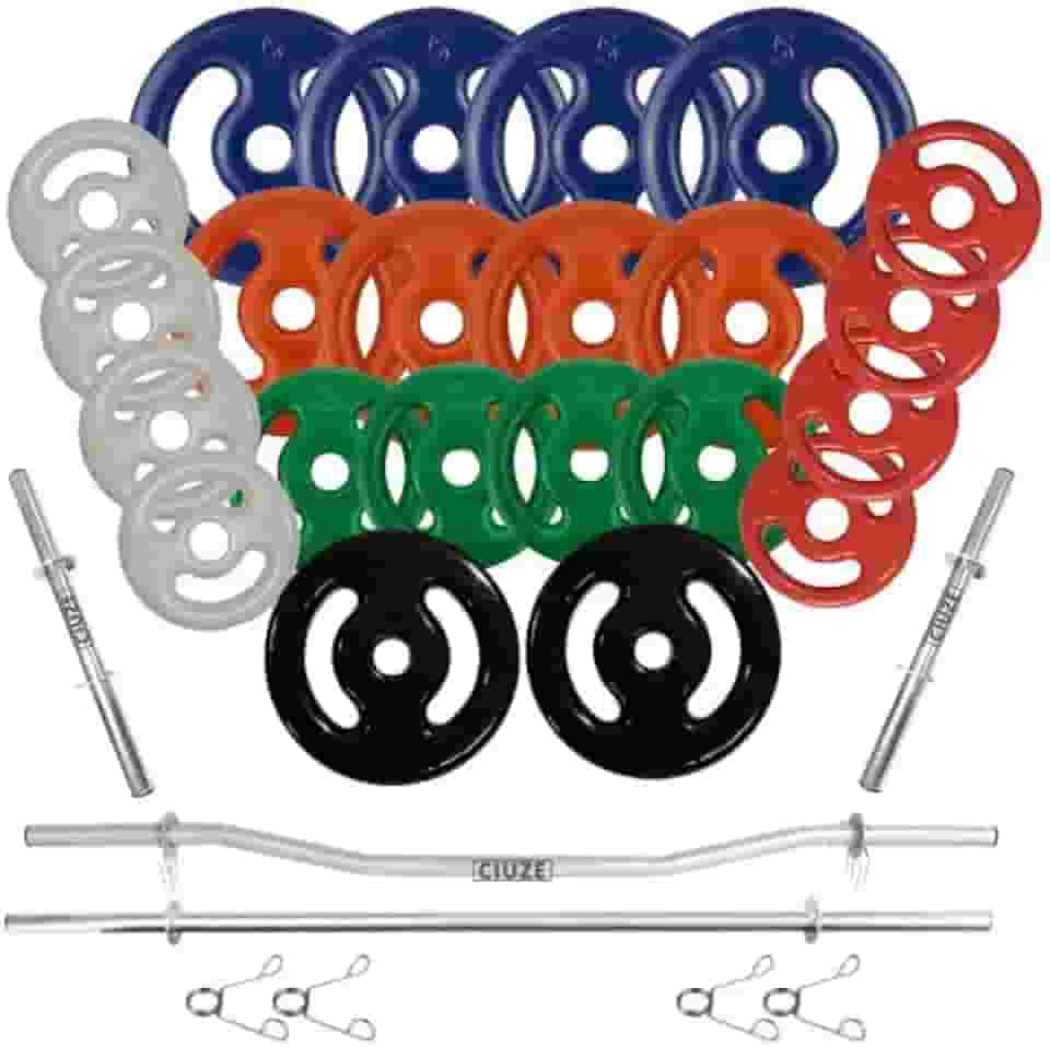Kit Anilhas Emborrachadas 80 Kg + 4 Barras Com Presilhas
