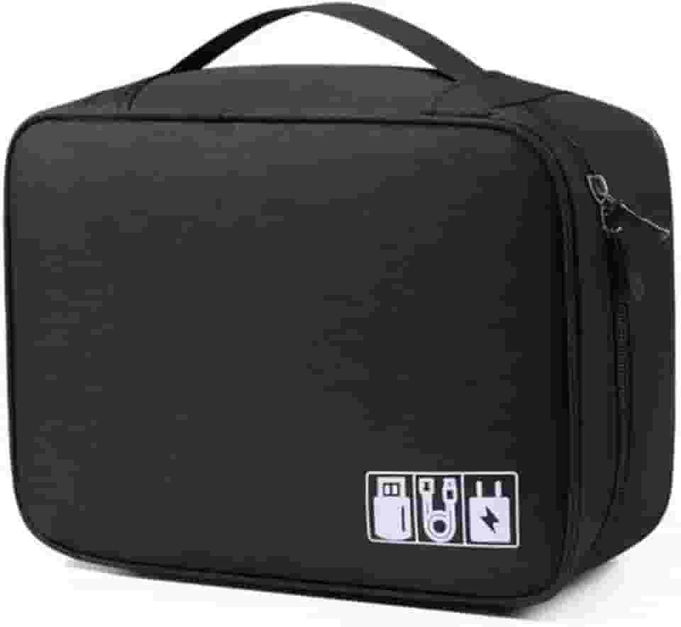 Estojo Organizador de Acessórios Eletrônicos com Divisórias Bolsa para Cabos e Carregadores Bolsa para Acessórios de Notebook (Preto)