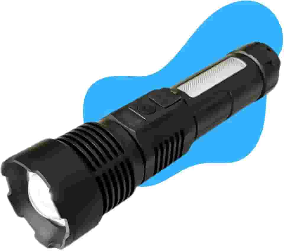 Lanterna Tática T9 Led Recarregável USB Super Potente 5 Modos de Iluminação Zoom Longo Alcance Leve e Resistente Luz COB Lateral