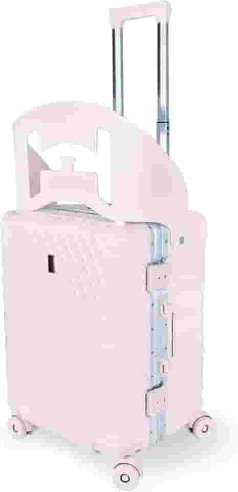 Mala de Viagem Média com Assento Infantil, ABS Preto, 41x32x54.5cm, Rodas 360°, Trava TSA, Alça Telescópica, Suporta 35kg, MR-BH029, Alira Home (Rosa)