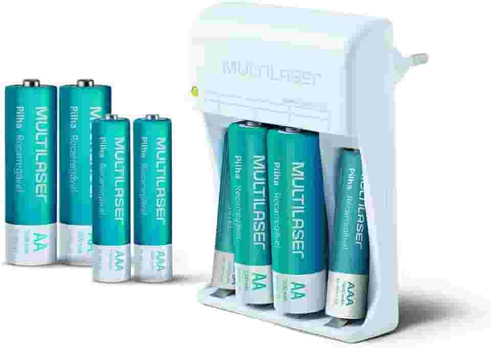 Carregador de Pilhas Multi AA/AAA Bivolt, Leve e Portátil com 8 Pilhas AA 2500mAh Incluídas - CB093