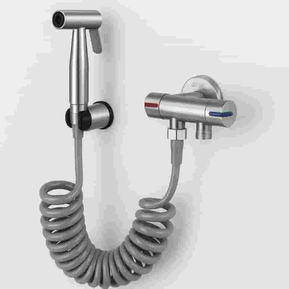 Ducha Higiênica Inox Com Registro Mangueira Extensível Que alcança 1.7mts Alta Pressão Cabo Ergonômico Prático Instalação Fácil Kit Completo Banheiro Moderno Higiene Segura Econômica Conforto Total