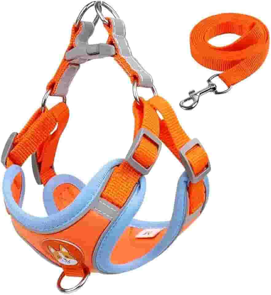 Coleira Peitoral para Cachorros e Gatos, Design Ergonômico, Faixa Reflexiva, Com Guia de Passeio (Laranja, G)