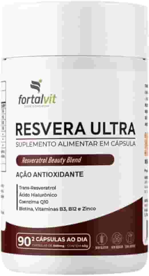 RESVERA ULTRA Trans-resveratrol, Ácido Hialurônico, Biotina, Coenzima Q10, Vitaminas B3, B12 e Zinco, 90 Cápsulas, Beauty Blend, Fortalvit