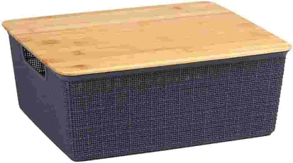 Caixa Organizadora Com Tampa de Bambu 12L - OIKOS, Cinza