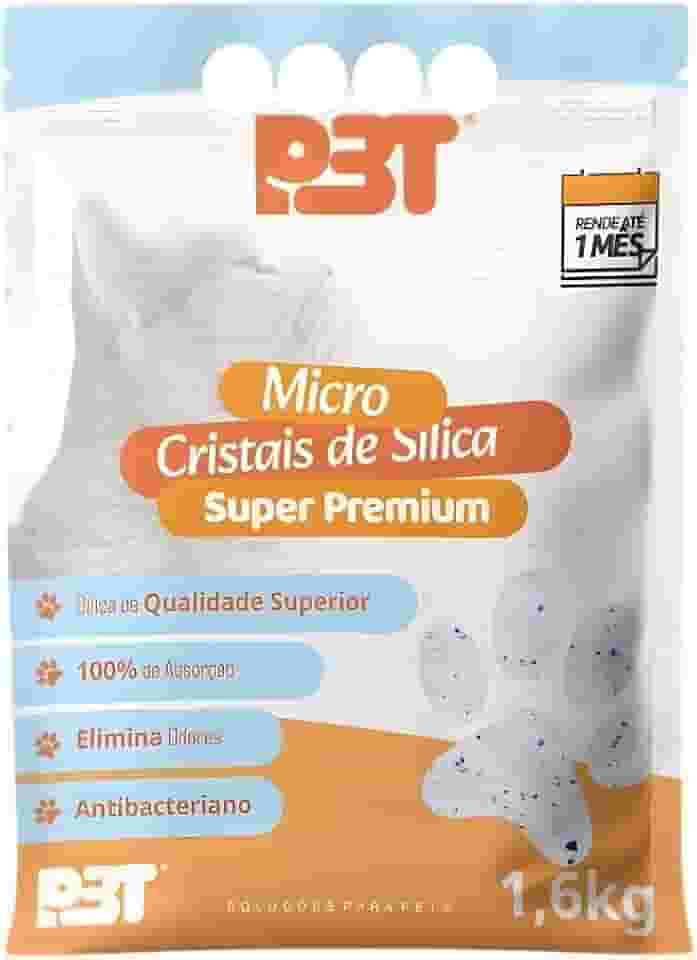 Areia Cristais de Sílica Micro Premium P3T para Gatos Absorção 100%, Antibacteriano Eliminador de Odores 1,6kg