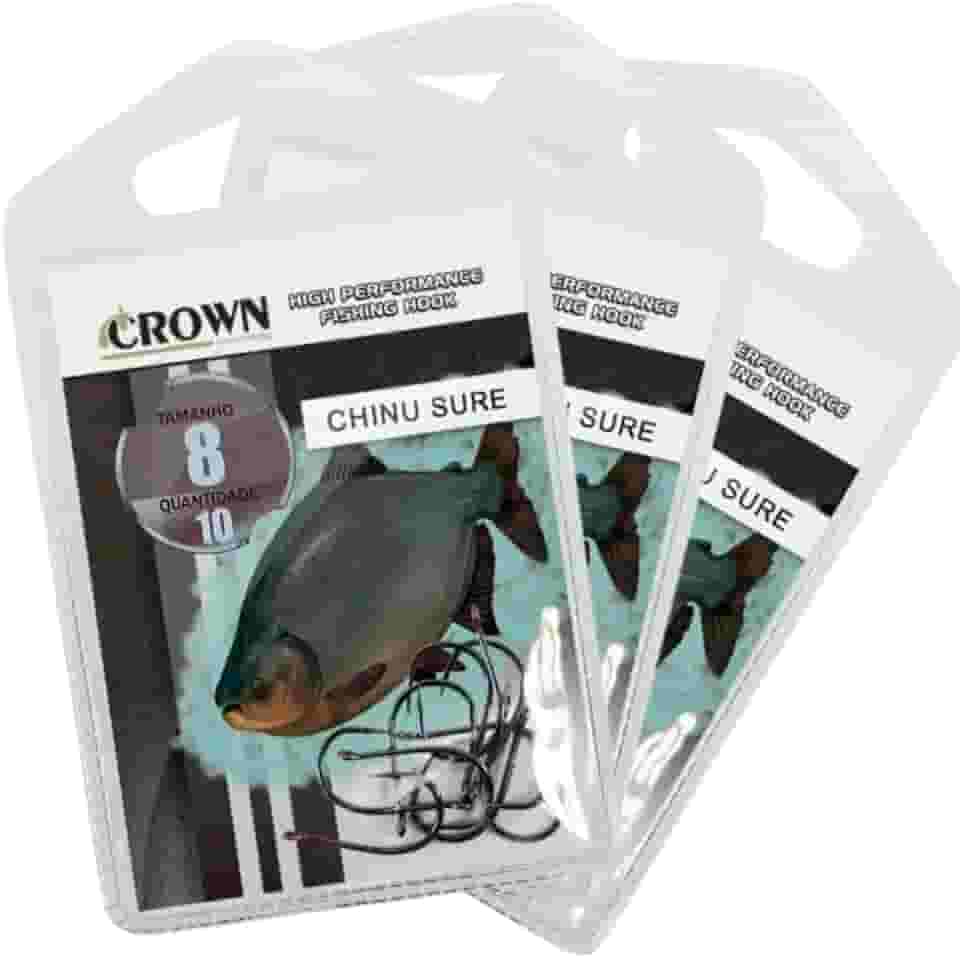 Kit 30 Anzóis Crown N°08 Sem Farpa e Fisga Chinu Sure Black