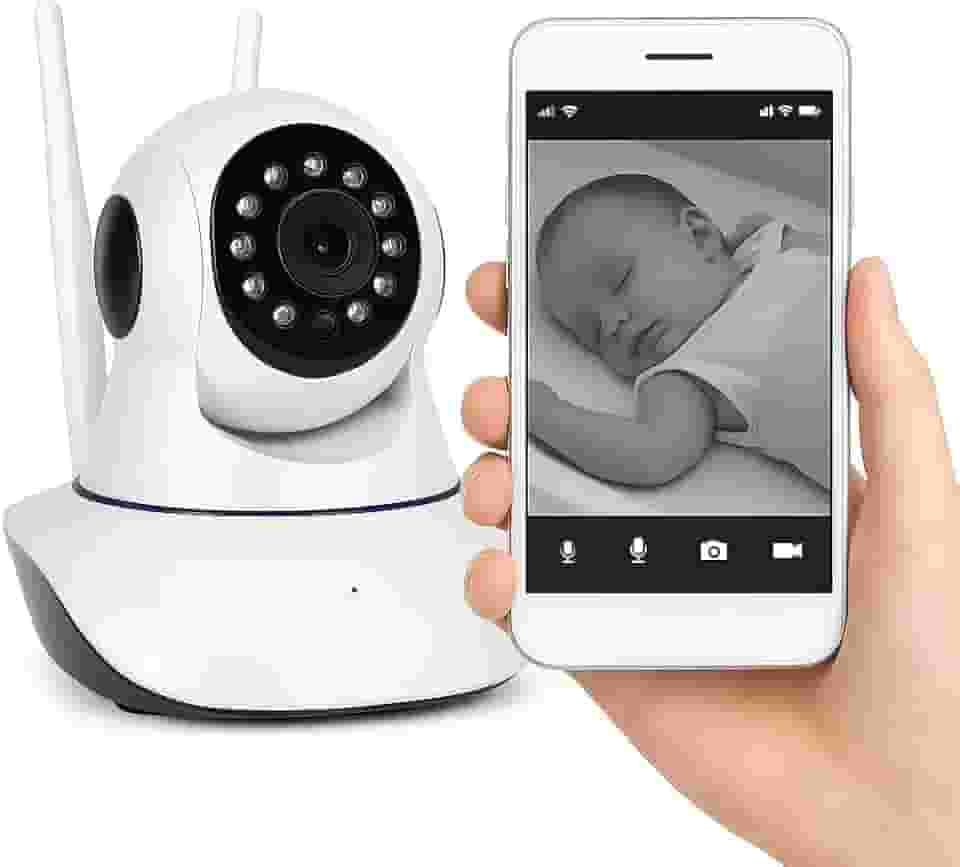 Babá Eletrônica Câmera IP Wi-Fi 3 Antenas HD Visão Noturna 360° Áudio Bidirecional Grava em Cartão SD Monitoramento Remoto Celular Segurança Bebê Criança Pet Casa