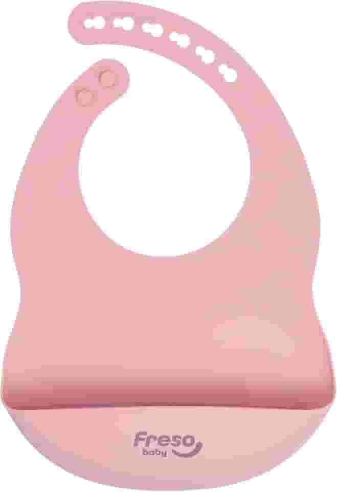 Freso Baby Babador Silicone Alimentação Bebê Introdução Alimentar Blw Impermeável Fecho Ajustável Com Bolso Pega Migalhas Livre De Bpa Cor Rosa