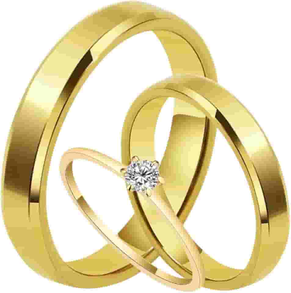 Par de Alianças Casamento Chanfradas 4mm Tungstênio Banhado a Ouro 18k Noivado Casal Aliança Ouro