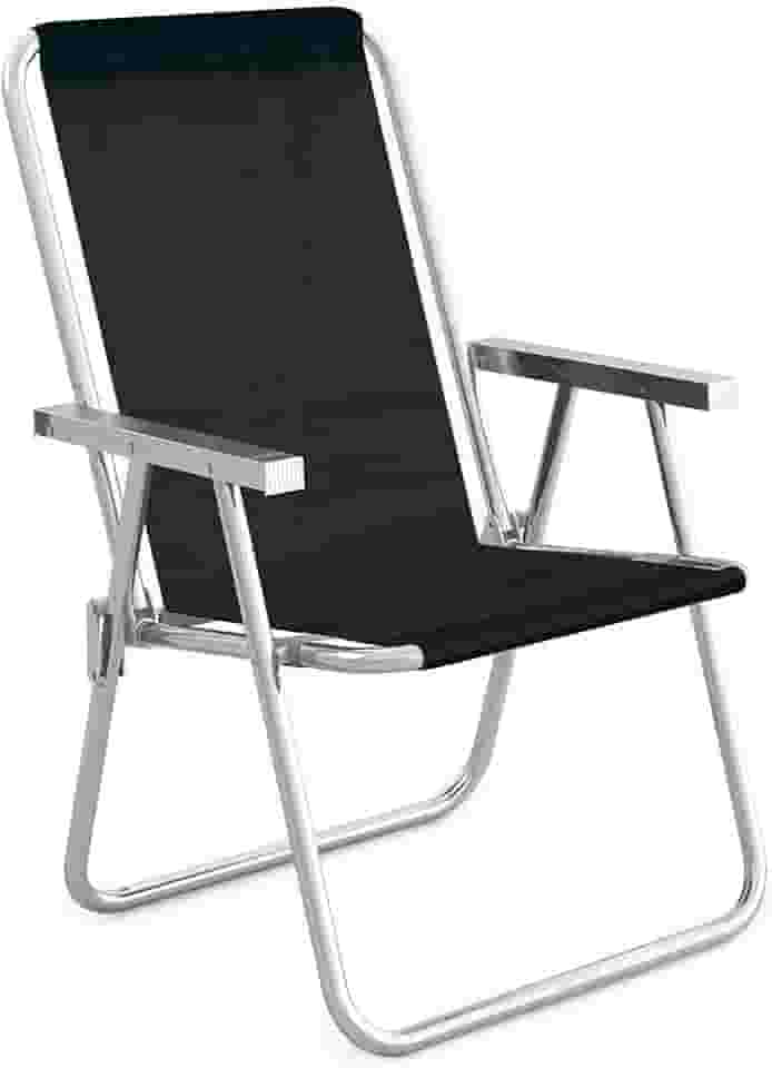 Cadeira Dobravel, Cadeira de Praia Leve Resistente Aluminio Reforçada Não Enferruja Suporta Até 120Kg Mor(Unidade Preto)