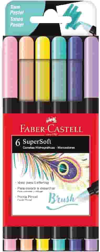 Caneta Ponta Pincel, Faber-Castell, Supersoft Brush, 6 Cores Pastel