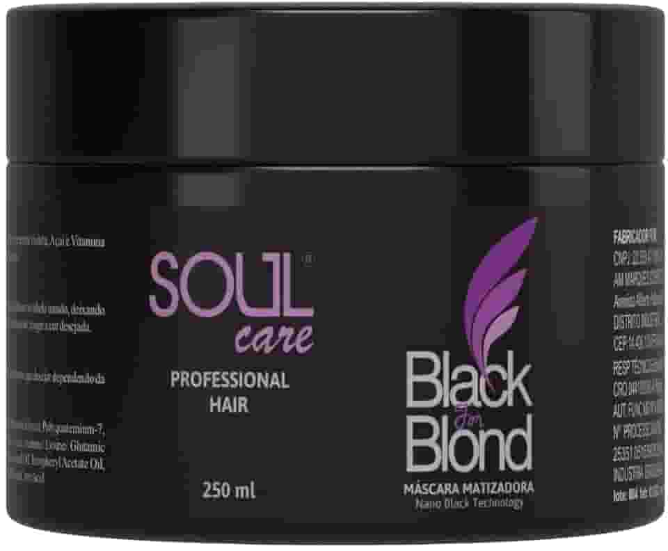 Máscara Matizadora Black Blond Para Loiras e Grisalhos Desamareladora Soul Care Profissional 300g | Máscara Matizadora Preto Black Blond Platinado Para Loira 250g