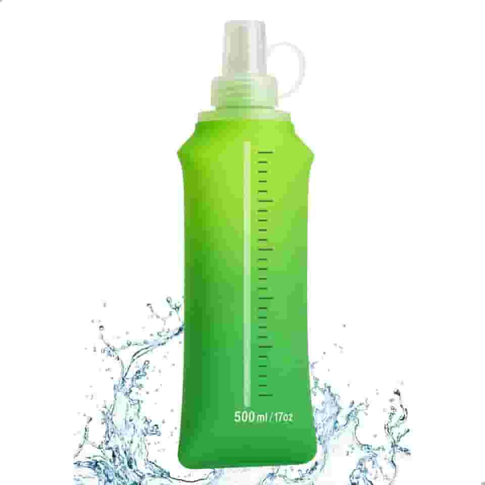 Garrafa de Água Dobrável 500ml Corrida Portátil Esportiva Flexível Silicone Bico Antivazamento BPA Free Bike Ciclismo Camping (Verde)