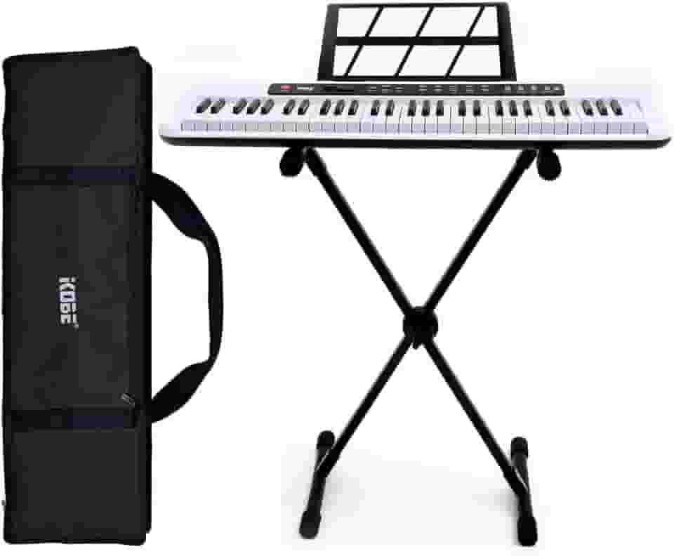 Kit Teclado Arranjador Kobe KB-150 WH Branco 5/8 61 Teclas Com Suporte e Capa Preta