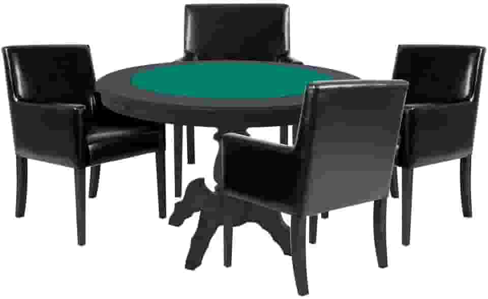 Mesa de Jogos Carteado Redonda Montreal Tampo Reversível Preto com 4 Cadeiras Liverpool Corino Preto Liso - Gran Belo