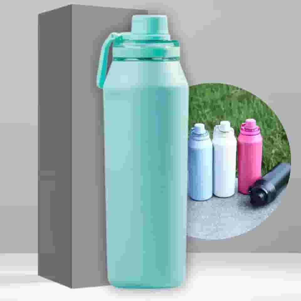 Garrafa Térmica de Aço Inox 500ml - Tampa com Alça - Sistema de Parede Dupla Isolada à Vácuo - Ideal para Academia/Trabalho/Faculdade (Verde Turquesa)