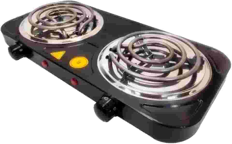Fogareiro Elétrico Portátil 2 Bocas 2000W 220V – Fogão Cooktop de Mesa para Camping, Viagem e Uso Doméstico (Preto)