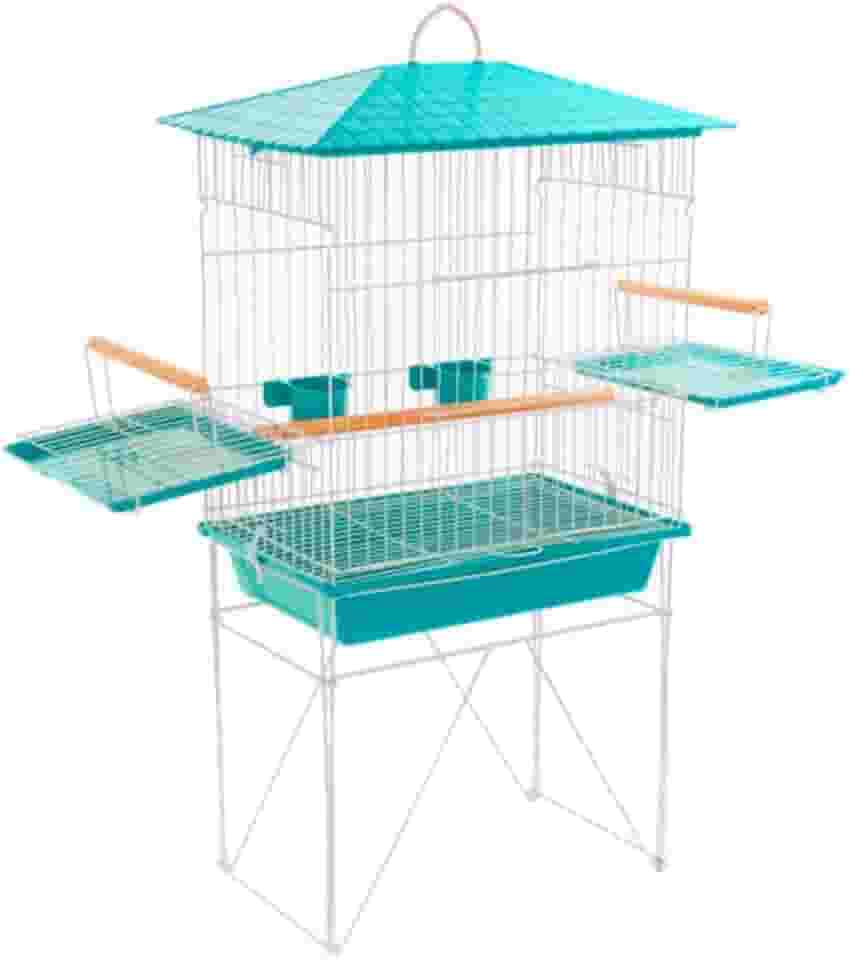 Viveiro Calopsita Mansa Aramado Teto Plástico Epóxi Comedouros Argolas Acessórios com Pé Pedestal (Verde)