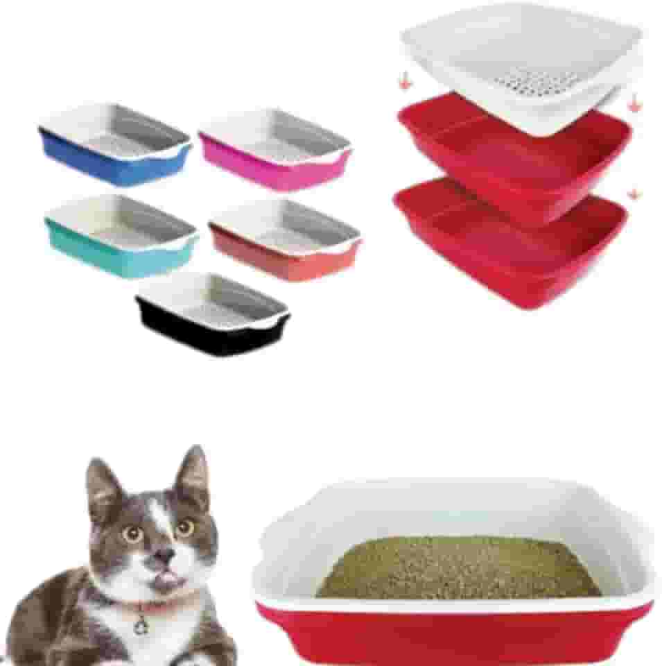 Banheira Gato Com Peneira Caixa de Areia Gatos Banheiro Inteligente 3 Peças Furba Grande (Rosa)