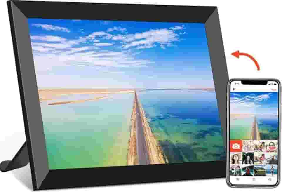 Porta Retrato digital de 10,1 Polegadas, Aplicativo Frameo, Android, WiFi, 1 GB de RAM, 16 GB de memória, tela IPS COM ALTO BRILHO, Porta-Retrato digital, (PRETO)