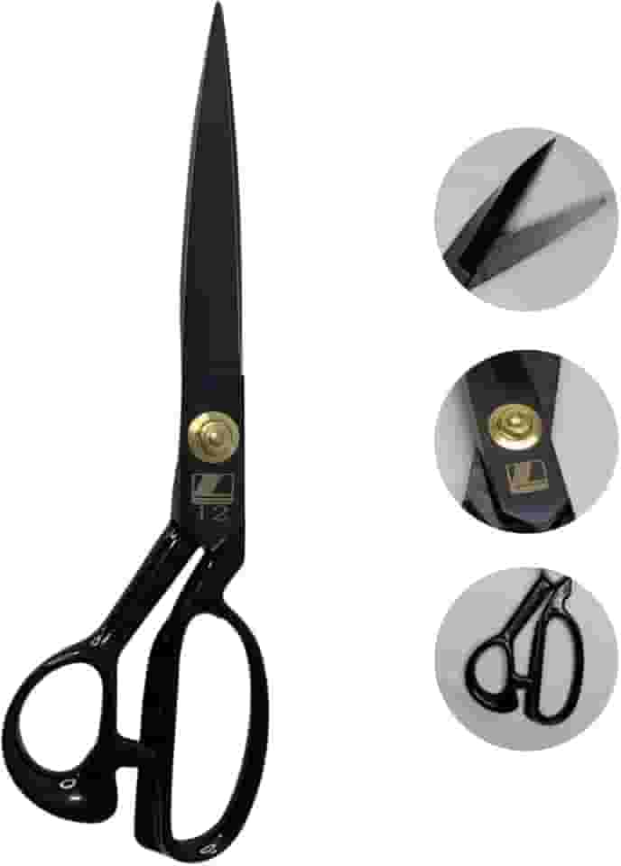Tesoura Alfaiate Costura Reforçada Titanium Profissional 12" Artesanato Teflon Cortar Tecido Aço Alemão Crina de Cavalo Tapeceiro