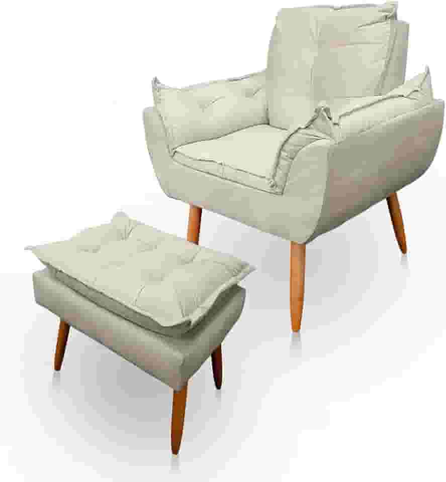 Poltrona Opala com Puff Opala para Sala e Quarto Suede Bege - Jylcrom