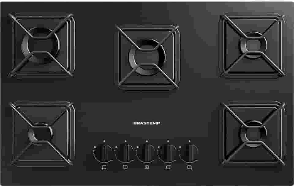 Brastemp Cooktop, Preto, 5 Bocas, Gás, GLP/GN, Chama Simmer, Mesa de Vidro, Ferro Aramado, 73x46x8,6 cm, Superautomático
