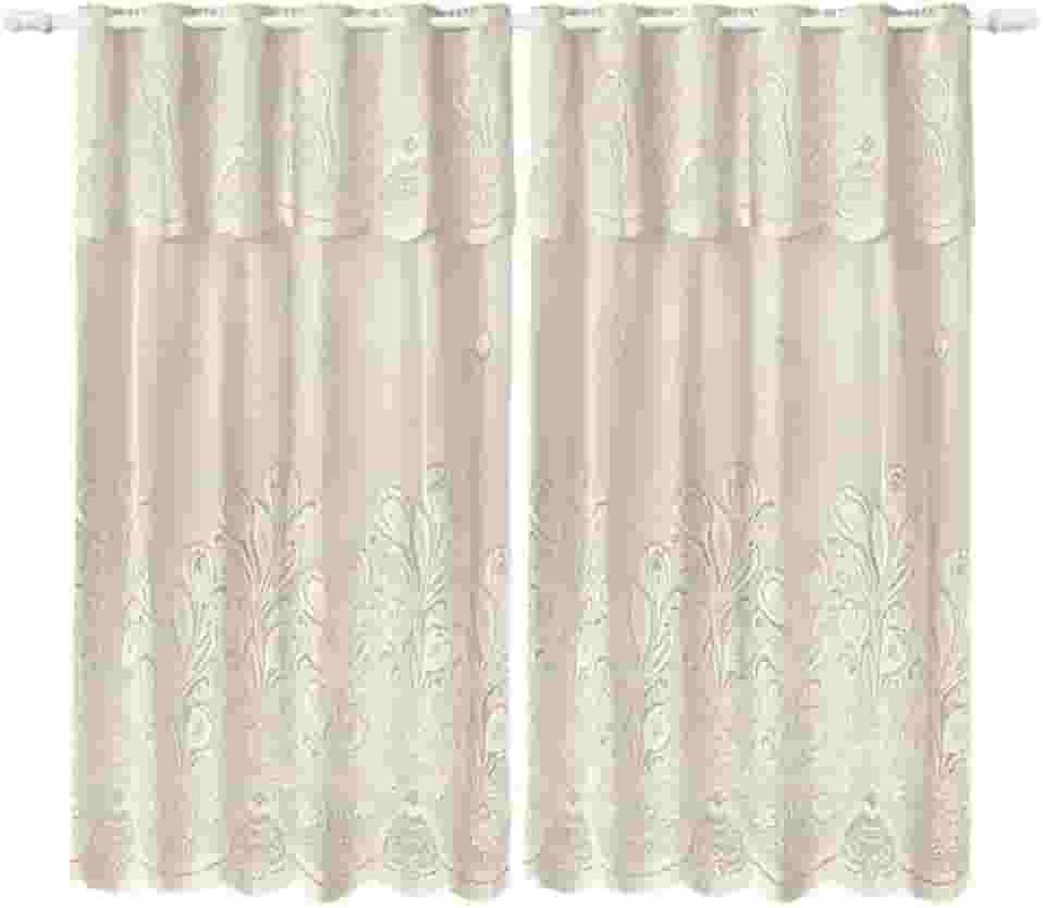 Cortina de Renda para Cozinha, Modelo Tulipas, Branca, 1,3 x 2 Metros com Bandô de 30cm