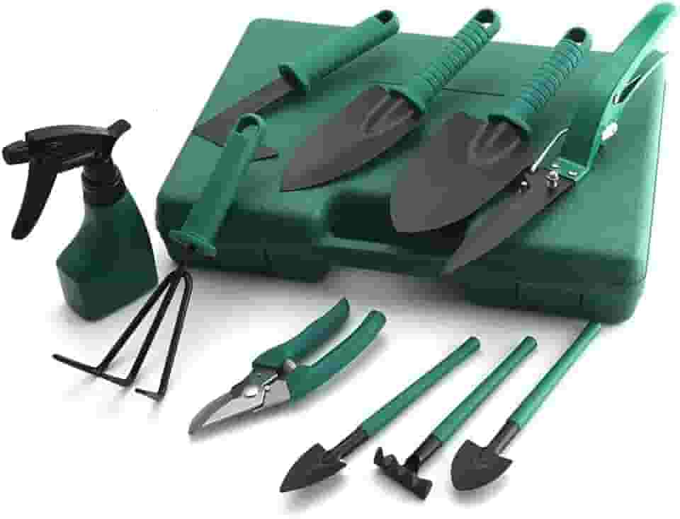 Kit de Jardinagem Profissional com 10 Peças em Maleta, Metal, Tesoura, Ancinho, Rastelo, Roxo (VERDE)