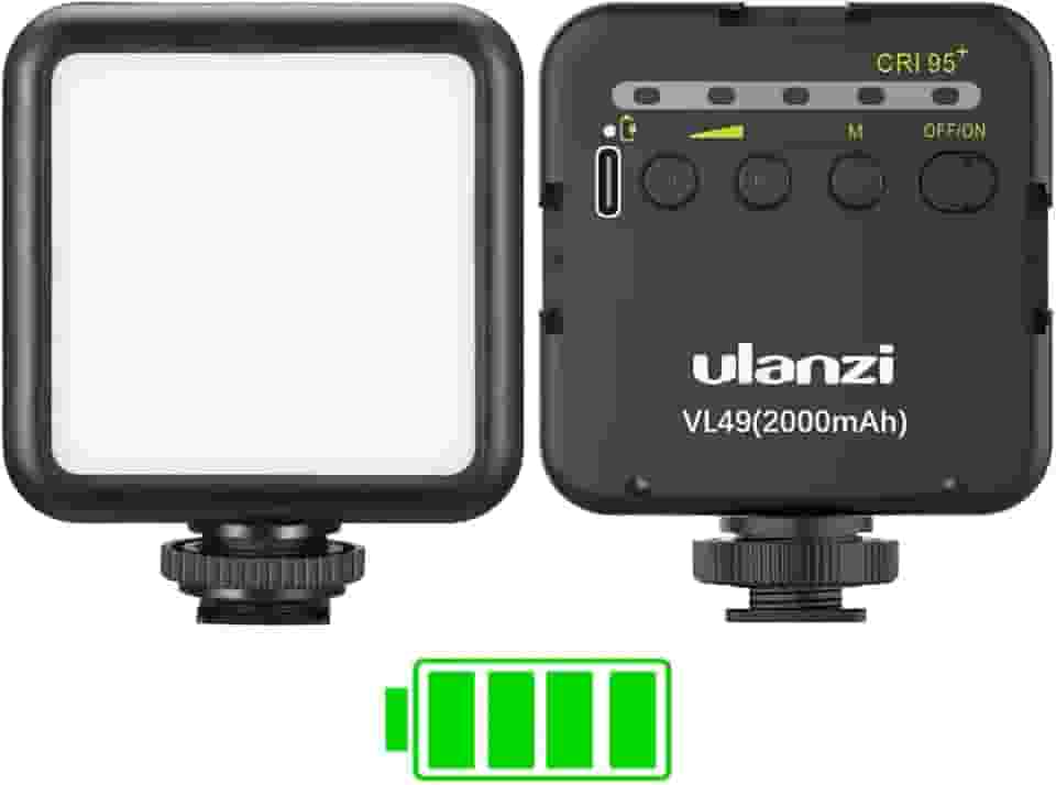 ULANZI Luzes de vídeo VL49, luz de câmera LED 360° iluminação portátil colorida para fotografia com 3 sapatos frios, 2000 mAh CRI recarregável 95+ 2500-9000K lâmpada de painel