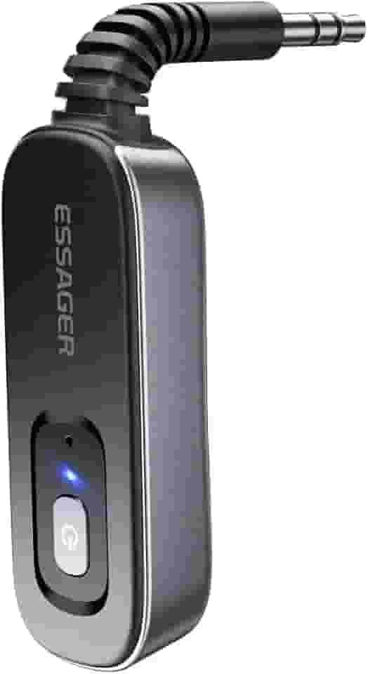 Adaptador auxiliar Bluetooth 5.1 receptor e transmissor recarregável para fones de ouvido Airpods, alto-falante, adaptador de áudio auxiliar ESSAGER de 3,5 mm para passadeira de avião, leitor de MP3,