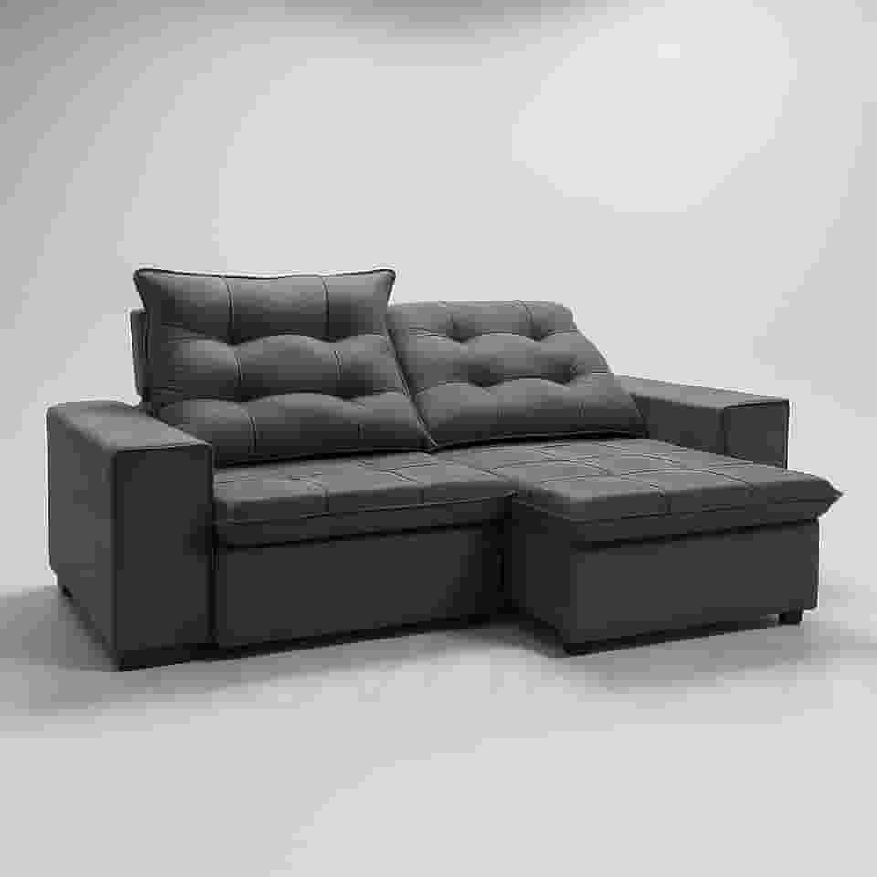 Sofá Conforto Plus Reclinável e Retrátil Aurora Veludo LIMOV (Cinza Chumbo, 2,50m)