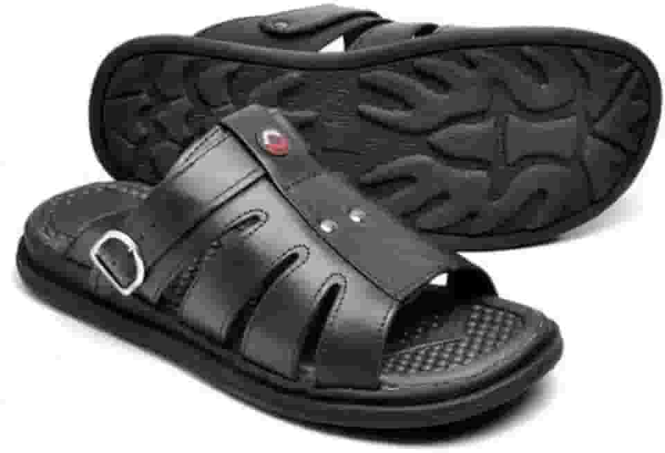 Sandália Masculina em Couro Legítimo, Ortopédica, Confortável, Anti Stress, Estilo Franciscana, Uso Diário